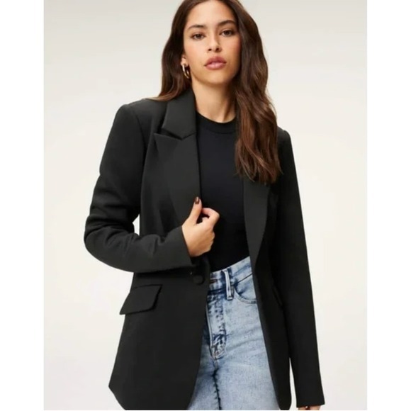 Good American Jackets & Blazers - Good American Scuba Blazer Black Single Button Tailored Jacket Size 1